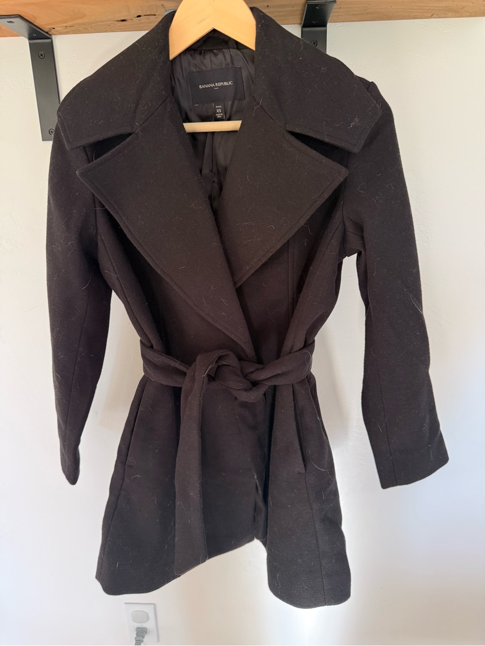 Banana Republic Black Tie-Waist Wool Trench Coat